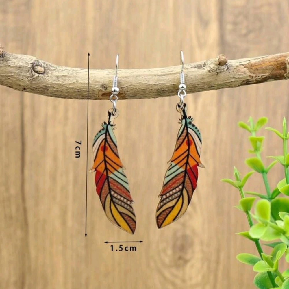 New Feather Drop Earrings - Picture 2 of 3